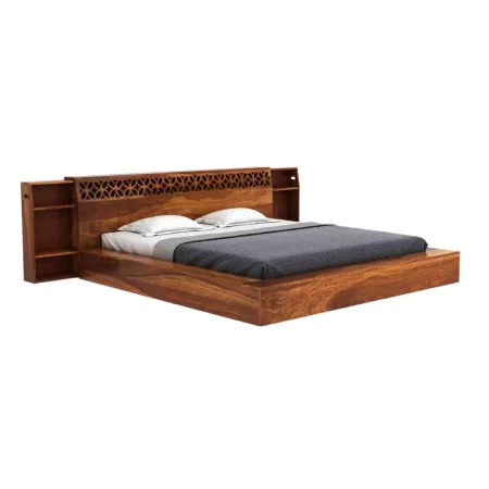 Solid Sheesham Wood Rattan Design King Size Bed
