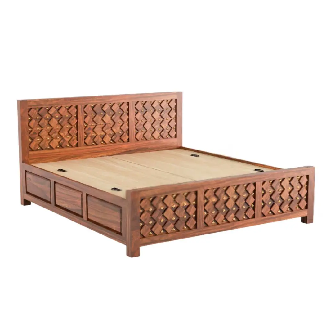 Honey Finish Sheesham Wood Double Bed Frame