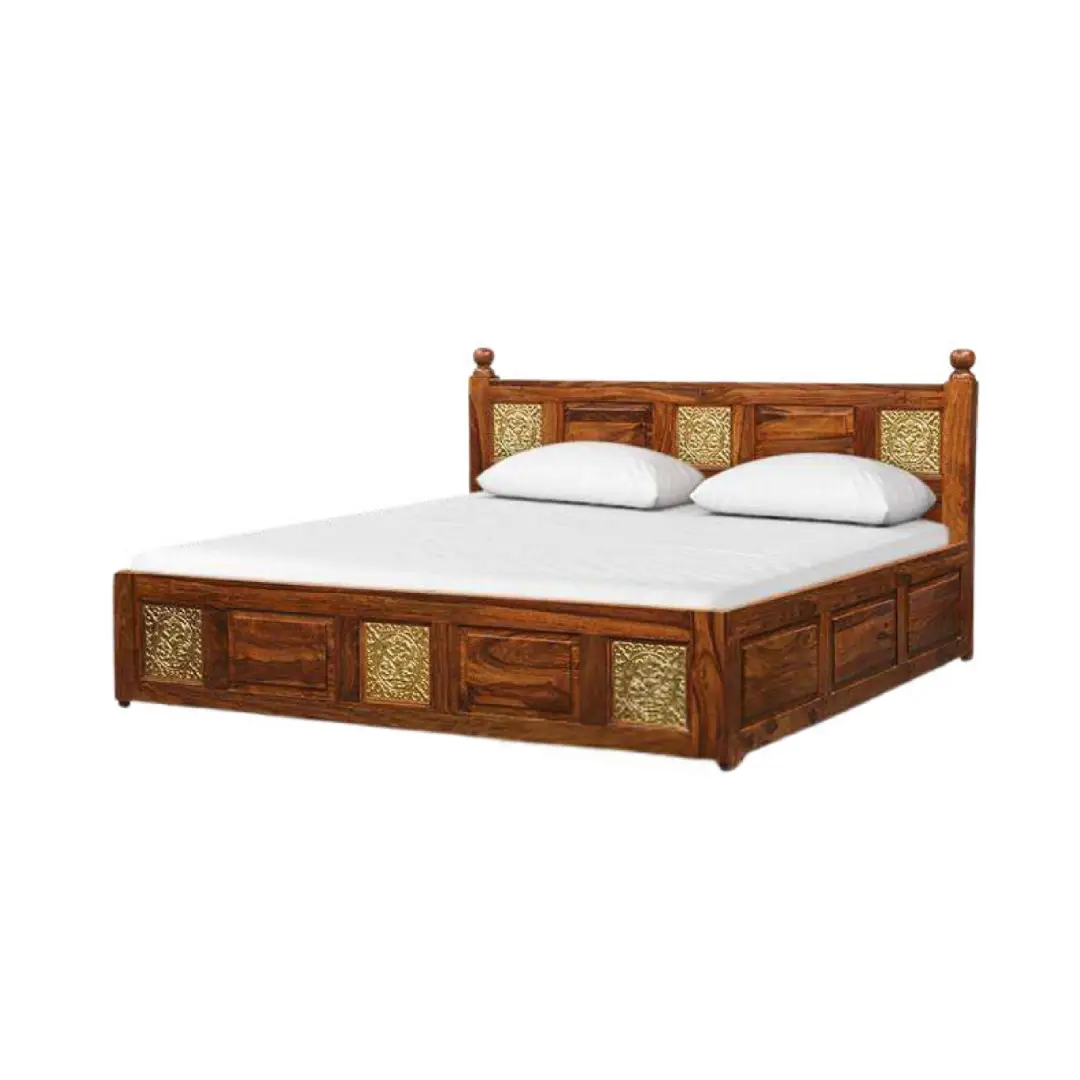 King & Queen Size Walnut Finish Sheesham Wood Bed