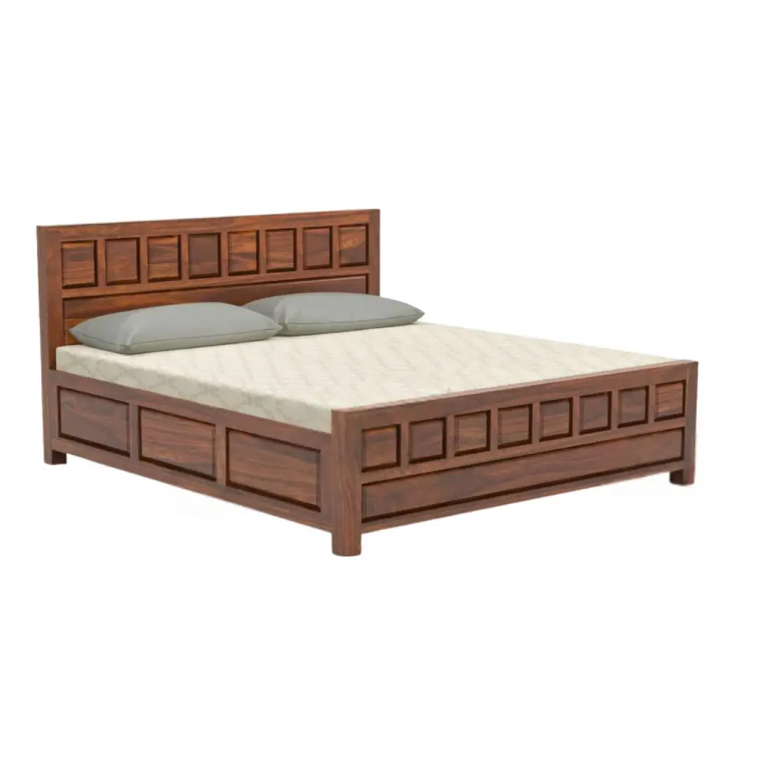 King & Queen Size Honey Finish Solid Wood Bed