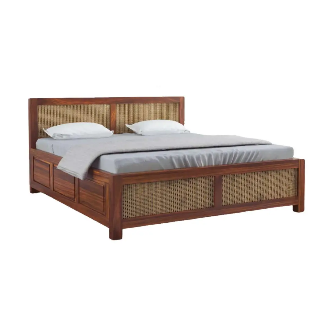 King Size Pyramid Design Solid Wood Bed
