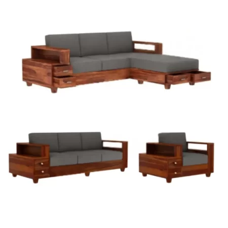 Honey Wood 3 Seater Sofa Set