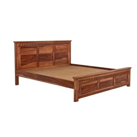Walnut Finish King Size Bed Without Storage – Premium Solid Wood Bed Frame