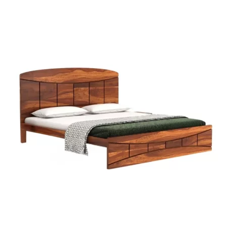 Modern King Size Wooden Bed Without Storage – Solid Wood Bedroom Furniture