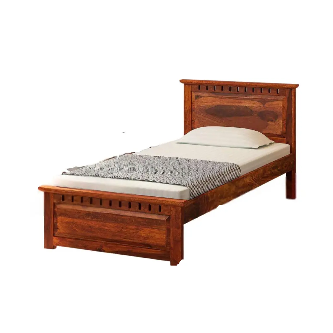 Solid Sheesham Wood Bed Without Storage – Modern Wooden Cot for Bedroom